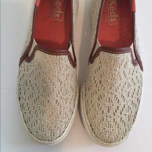 Keds Shoes - Keds lace cream leather slip on  crochet flats 5